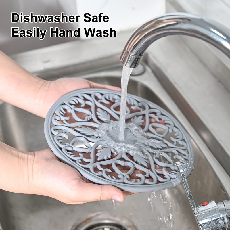 Viwehots Silicone Trivets Mats for Hot Pots and Pans, Multi-Use Intricately Carved Hot Pads and Mats, Flexible Modern Kitchen Table Mat, Heat Resistant Round Big Coaster Set of 3 Mixing Color