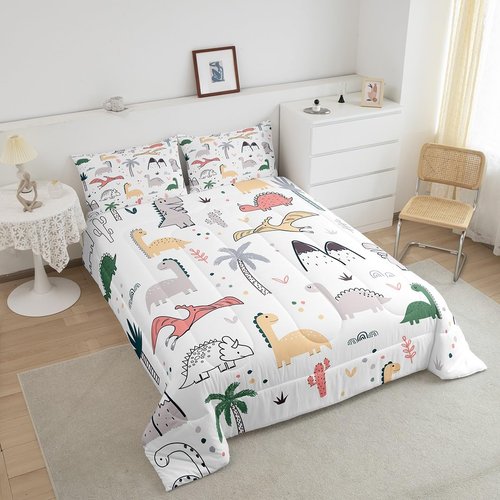 Feelyou Baby Dinosaur Comforter Kids Cartoon Dinosaurs Bedding Set Nursery Dino Comforter Set for Children Boys Girls Jungle Animals Pattern Microfiber Duvet Set Room Decor Quilt Set Twin Size