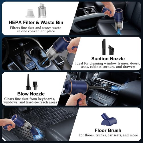 KMM Handheld Car Vacuum Cleaner - 9000Pa High Power with LED Light & Multi-Nozzles | Ideal for Home & Pet Use
