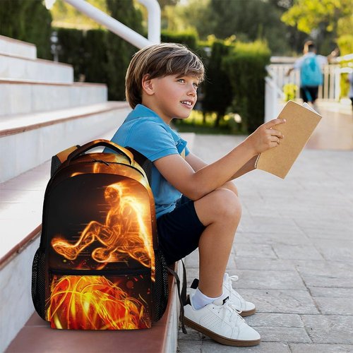 Wedinosaurnes Kids Backpack, Cool Basketball Backpack, 17 Inch Boys School Bag for Gift, Large Capacity Bookbag for Preschool Elementary Kindergarten Travel