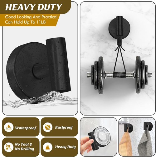 MOTAIPEAK Heavy Duty Suction Cup Hooks - No Drill Wall Mounted Towel Hooks for Bathroom & Kitchen | Black (2 Pack)