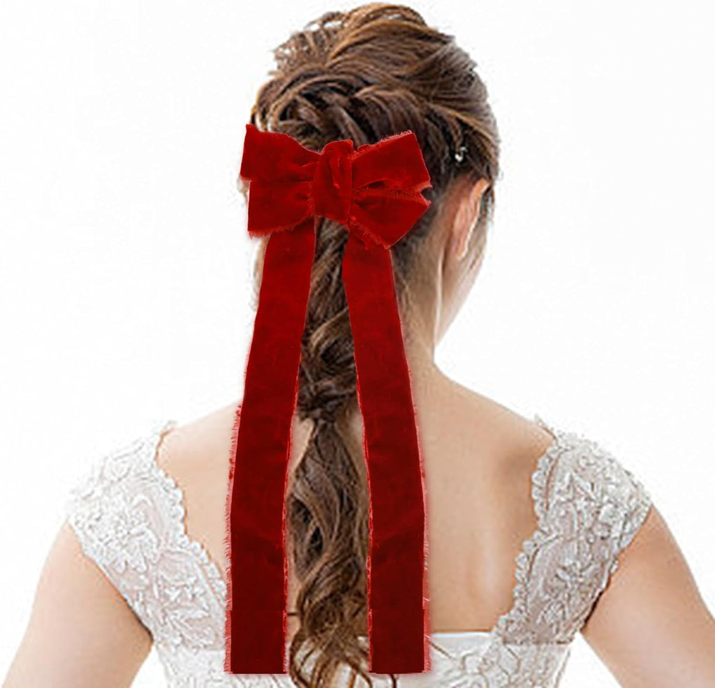 Red Velvet Ribbon - 1.5 Inch Handmade Silk Fabric for Gift Wrapping, Bouquets & Hair Bows | 5 Yards