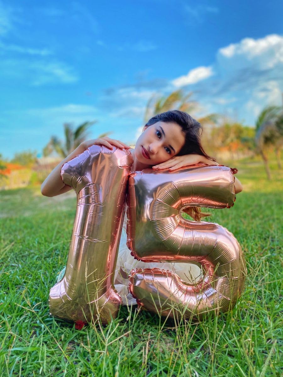 Regine Switzerland 40-Inch Rose Gold Number 15 Balloons - Perfect for 15th Birthday & Anniversary Celebrations