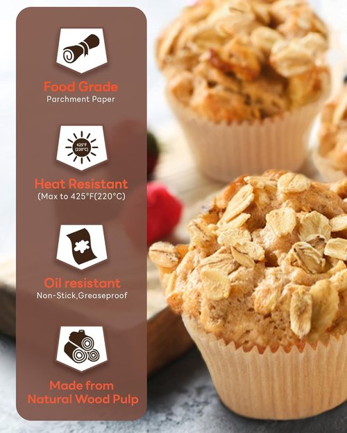 Bake Choice Non-Stick Cupcake Liners - 200 Pcs Food-Grade Greaseproof Muffin Wrappers