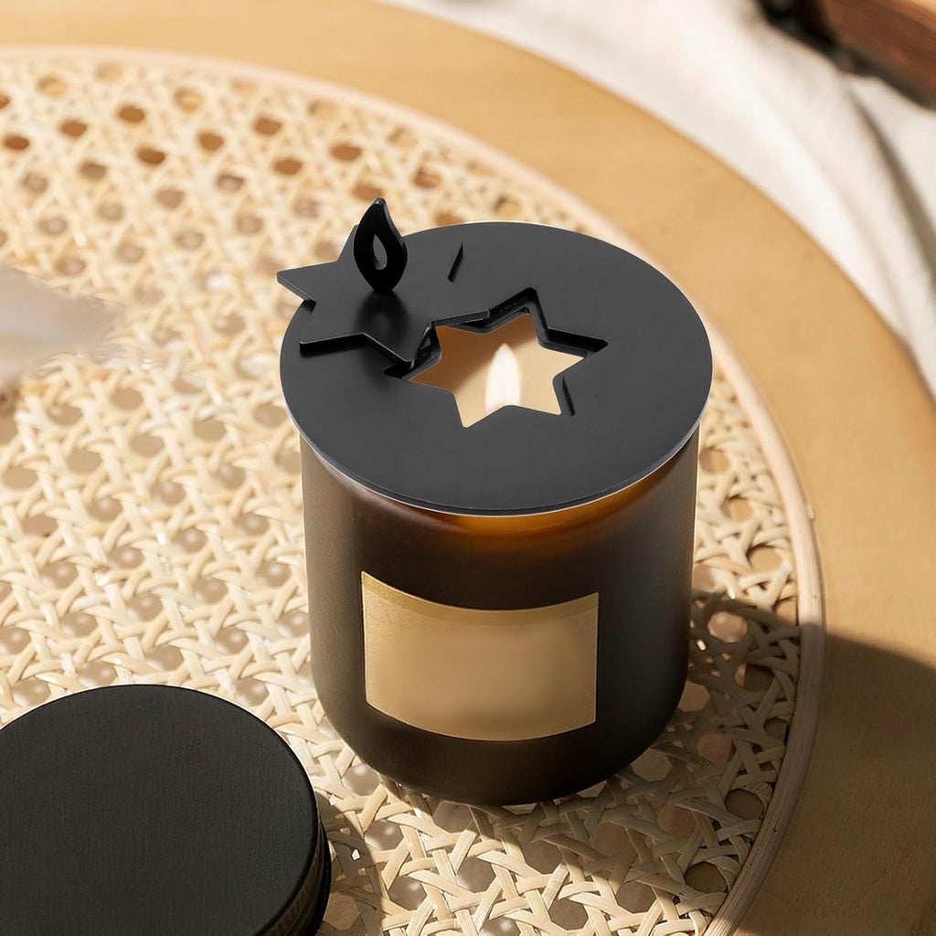 Skiennix Black Candle Jar Topper - Stainless Steel Star Covers for 3.15" Round Scented Candles | Perfect for Spa & Meditation