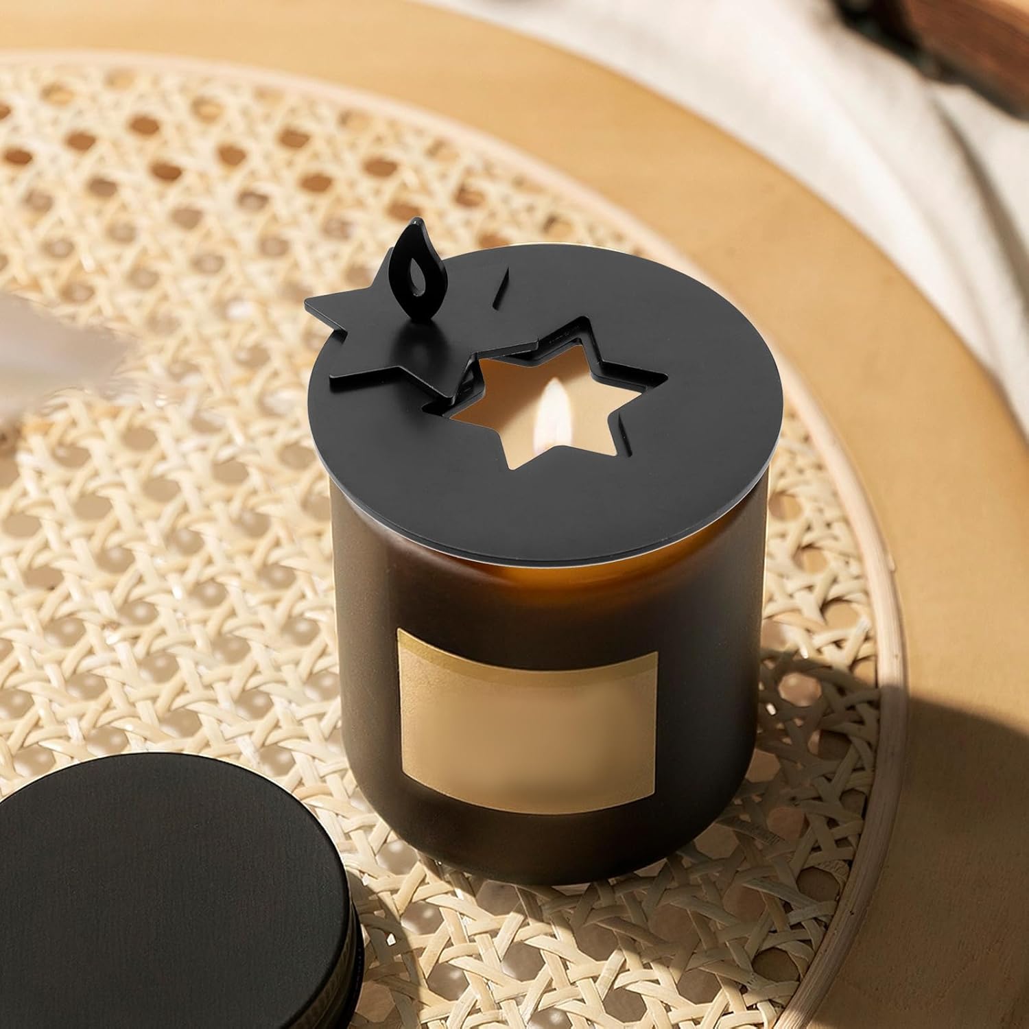 Skiennix Black Candle Jar Topper - Stainless Steel Star Covers for 3.15" Round Scented Candles | Perfect for Spa & Meditation