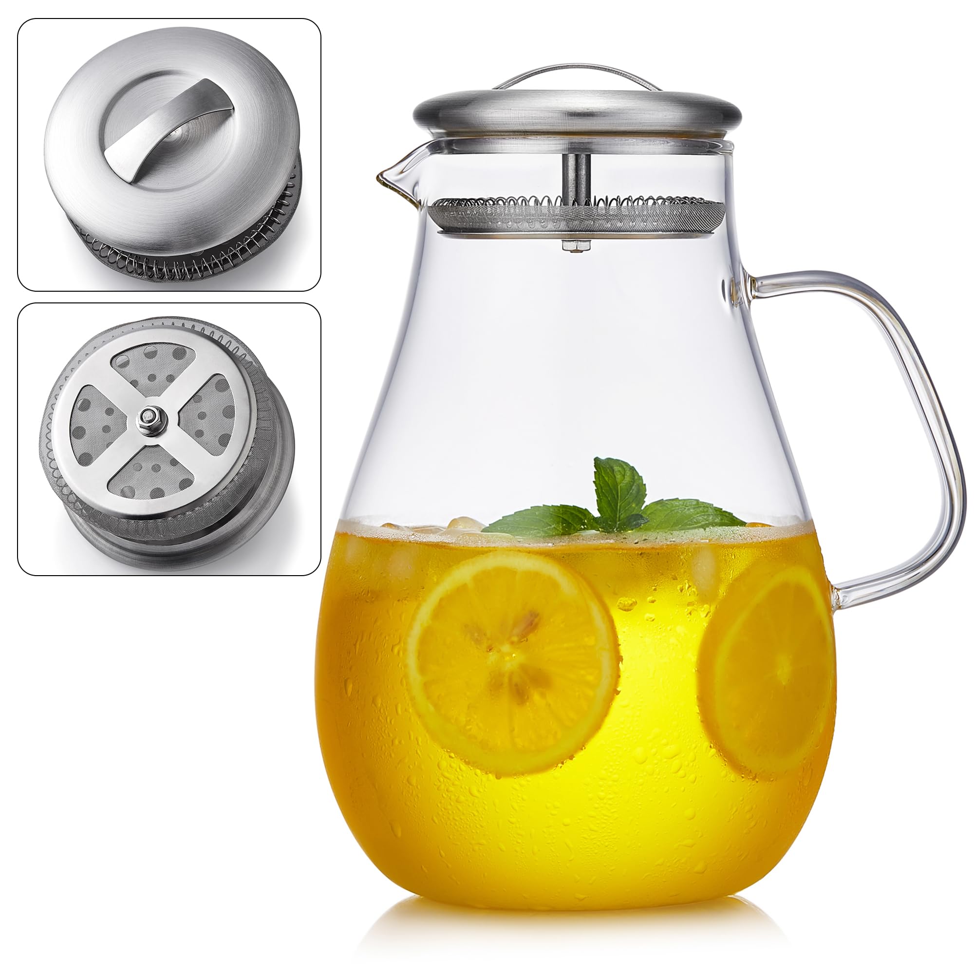 2000ML/68OZ Glass Pitchers with Lid for Hot and Cold Drinking, Heat Resistant Borosilicate Glass Pitcher for Tea, Juice, Milk, Cold Hot Beverages