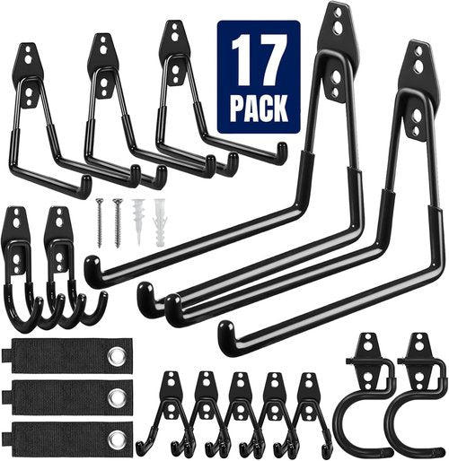 **Skiennix Heavy Duty Garage Hooks - 17 Pack Anti-Slip Wall Mount Utility Hooks for Tools & Ladders**