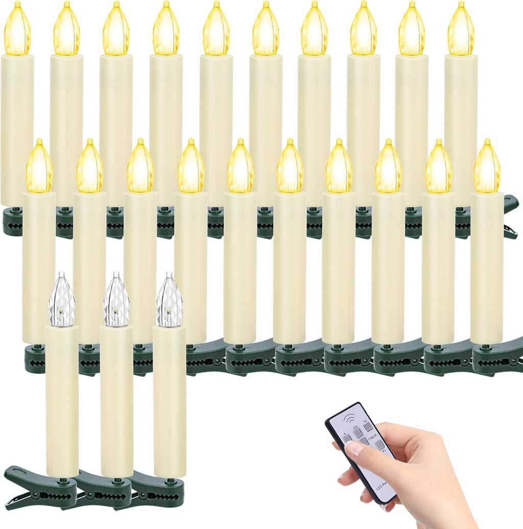 TECHLONG Flickering Christmas Tree Candle Lights - 20 PCS Battery Operated with Remote Timer | Flameless LED Decor