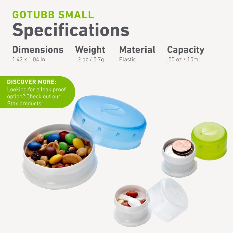 humangear GoTubb – Storage Containers for Snacks, Small Essentials and Travel Gear, Made from Food-Safe Materials, Clear/Green/Blue, Small (3-pack)