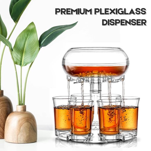 Adjustable Shot Glass Dispenser and Holder Made of Food Grade Plexiglass, Shot Dispenser with 6 Drinking Glasses for Kinds of Parties (Clear)