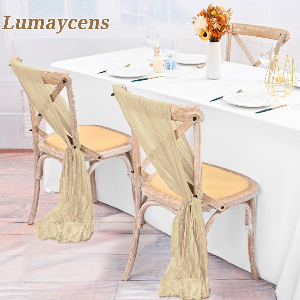 Skiennix 50 PCS Cheesecloth Chair Sashes - Elegant Wedding Aisle Decorations in Beige