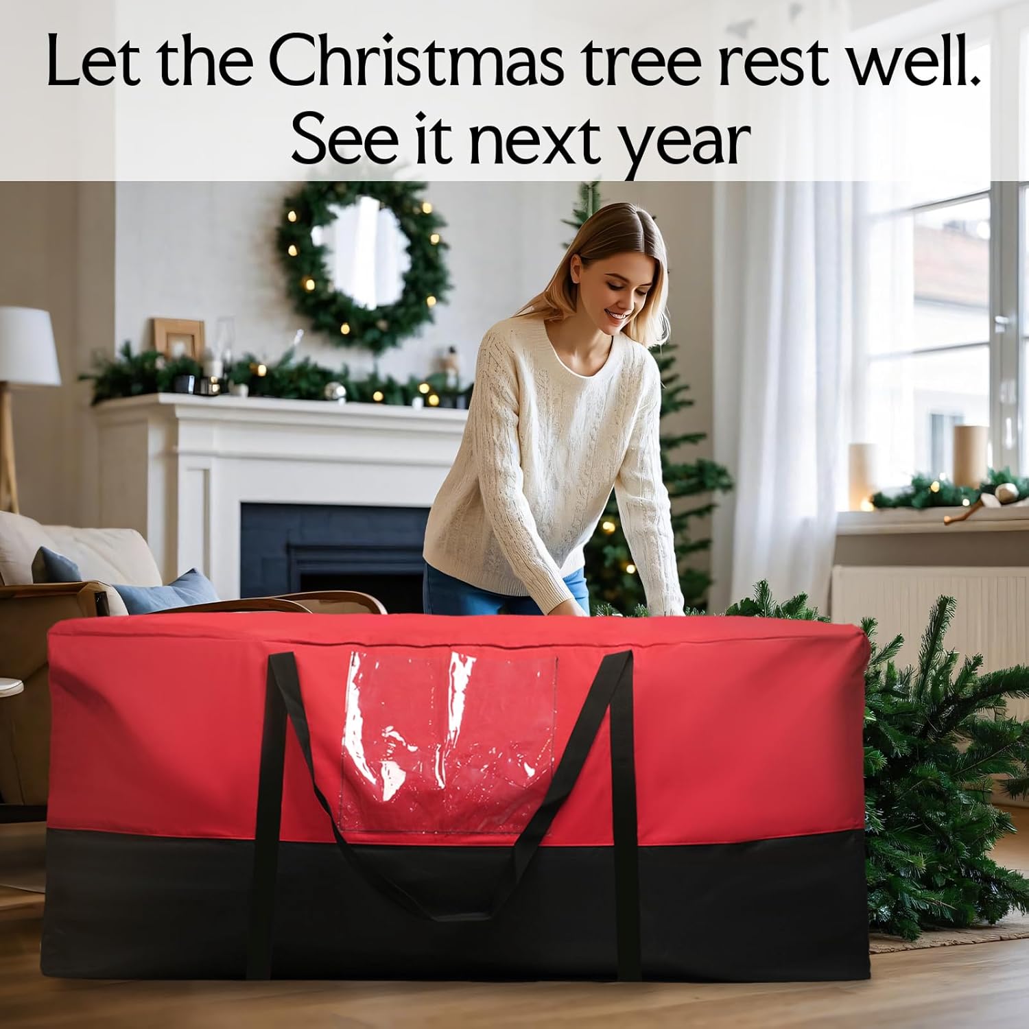 Skiennix Christmas Tree Storage Bag - Fits Up to 8 Ft Tall Trees | Heavy-Duty 600D Oxford Material with Reinforced Handles & Dual Zipper