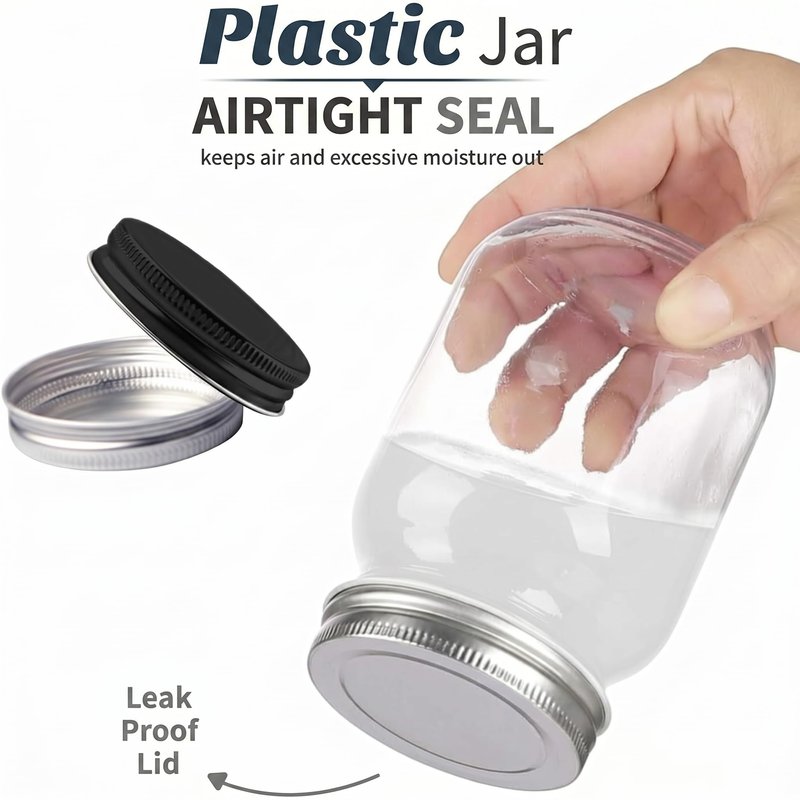 novelinks 32 oz Plastic Mason Storage Jars with Lids, 6 Pack BPA-Free Clear Plastic Jars with Lids 32oz, Leak-Proof Plastic Quart Containers for Kitchen and Home Use (Silver)