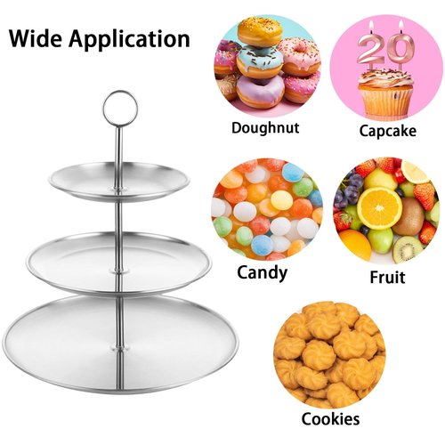 DNVOTRES 2PCS Silver Cupcake Stand 3 Tiered Dessert Stand Stainless Steel Cupcake Display Stand Party Serving Trays Silver Cake Holder for Holiday Dessert Table Decorations Birthday Wedding