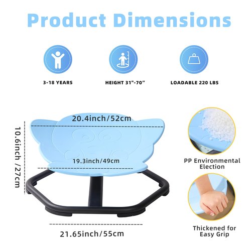CMCOTNG Kids Sensory Swivel Chairs, Spinning Chair for Autistic Kids, Sit and Spin Sensory Toys Product, Non-Slip Base Autism ADHD Chair Training Body Coordination(Blue)