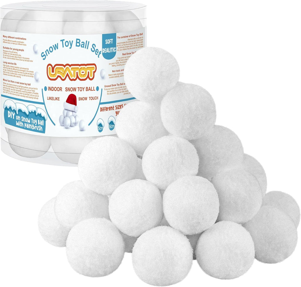 URATOT Snow Toy Balls - 25 Pack Soft Plush Fake Snow Balls for Kids Indoor Winter Games