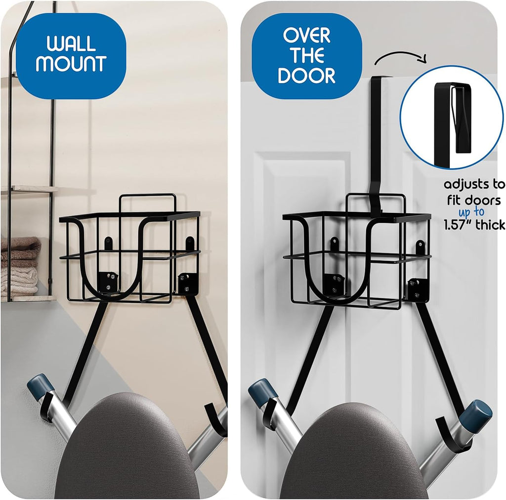 T&V Shaped Ironing Board Holder - Wall Mount & Over The Door Hanger | Heat Reflective Cover & Pad Set