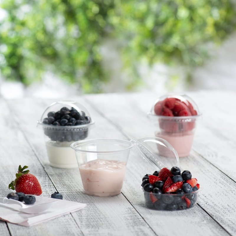 ELEGANT DISPOSABLES 9 oz Plastic Parfait Cups with 2 oz Inserts & Lids 50, Sets 9 OUNCE Yogurt Containers