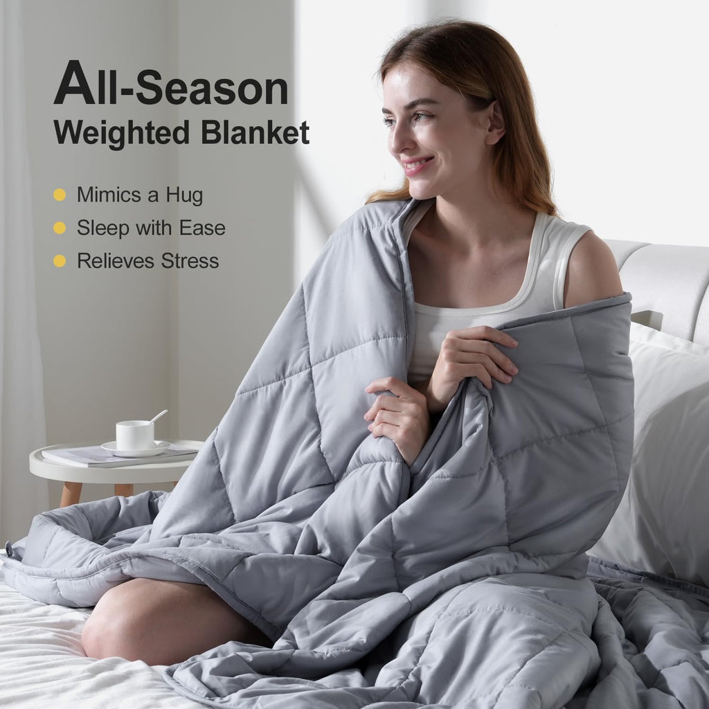 Lofus Weighted Blanket for Adults 15 lbs 48"x 72" Twin Size, Breathable All-Season Weighted Heavy Blankets, Soft Microfiber with Premium Glass Beads for Sleeping, Grey