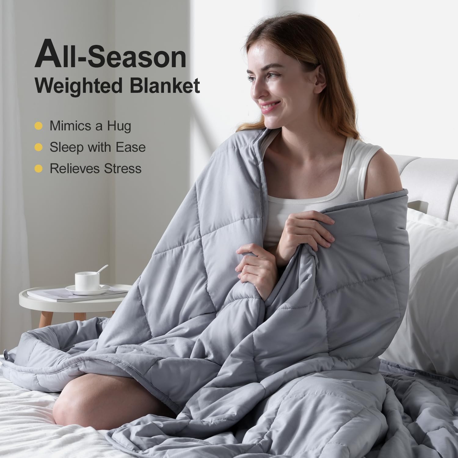 Lofus Weighted Blanket for Adults 15 lbs 48"x 72" Twin Size, Breathable All-Season Weighted Heavy Blankets, Soft Microfiber with Premium Glass Beads for Sleeping, Grey