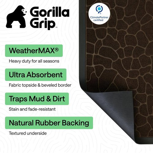 GORILLA GRIP Waterproof All-Season WeatherMAX Doormat - Stain & Fade Resistant, 29x17, Dark Brown Pebble