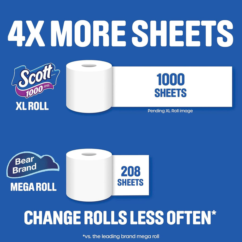 Scott 1000 Toilet Paper - Trusted Clean, Septic-Safe, 1-Ply | 32 Rolls for Ultimate Comfort