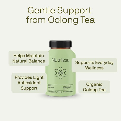 Nutriissa Oolong Tea Gummies – Natural Energy & Metabolism Support with Oolong Tea Extract – EPEB Certified for Purity & Potency – 60 Orange Flavored Vegan Gummies