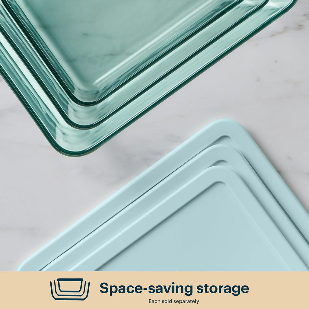 Pyrex Colors Tinted Glass Food Storage Container - 11 Cup, BPA-Free Lids, Aqua | Freezer & Microwave Safe