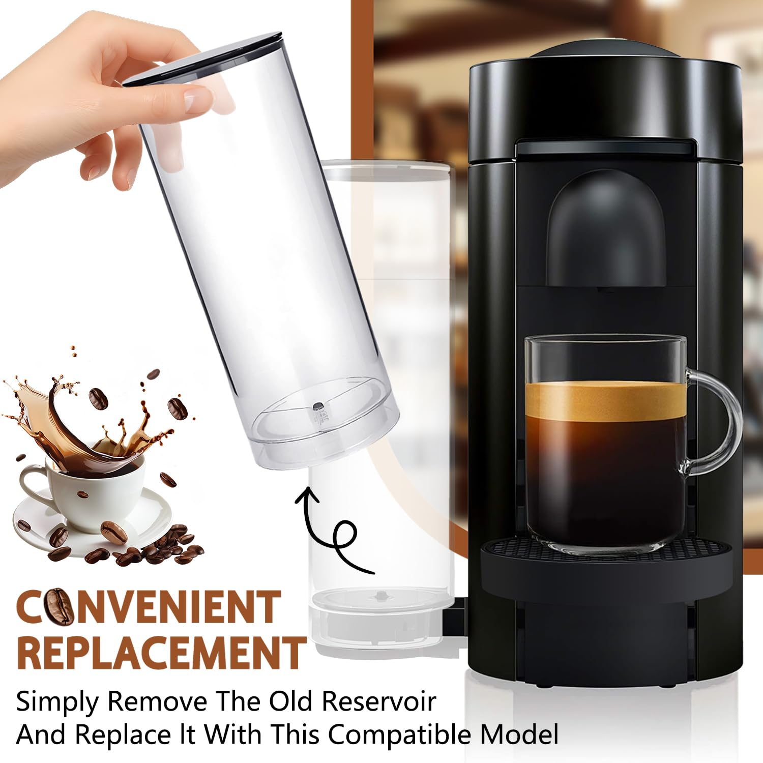 Water Tank Reservoir Replacement Suitable for Krups Vertuo Plus Coffee Machine，Black Cover，Food Grade Materials, 60oz