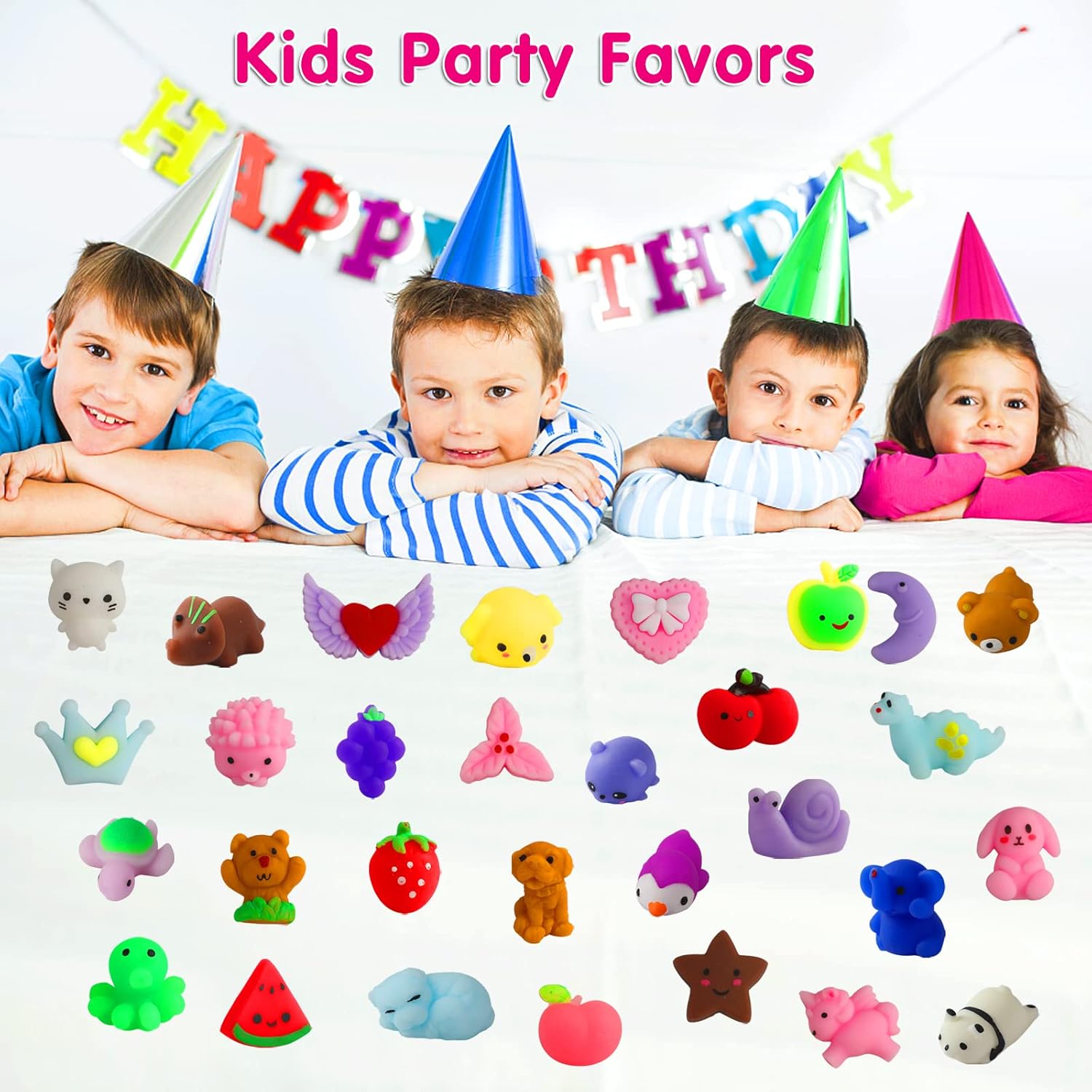 Skiennix Kawaii Squishies - 100 Pcs Mochi Stress Relief Toys for Kids | Perfect Party Favors & Goodie Bag Stuffers