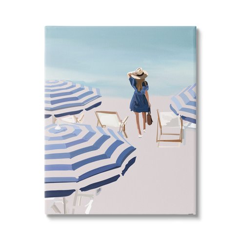 Stupell Industries Woman Enjoying Beach Shore Umbrellas Coastal Scene Canvas Wall Art, Design By Amelia Noyes