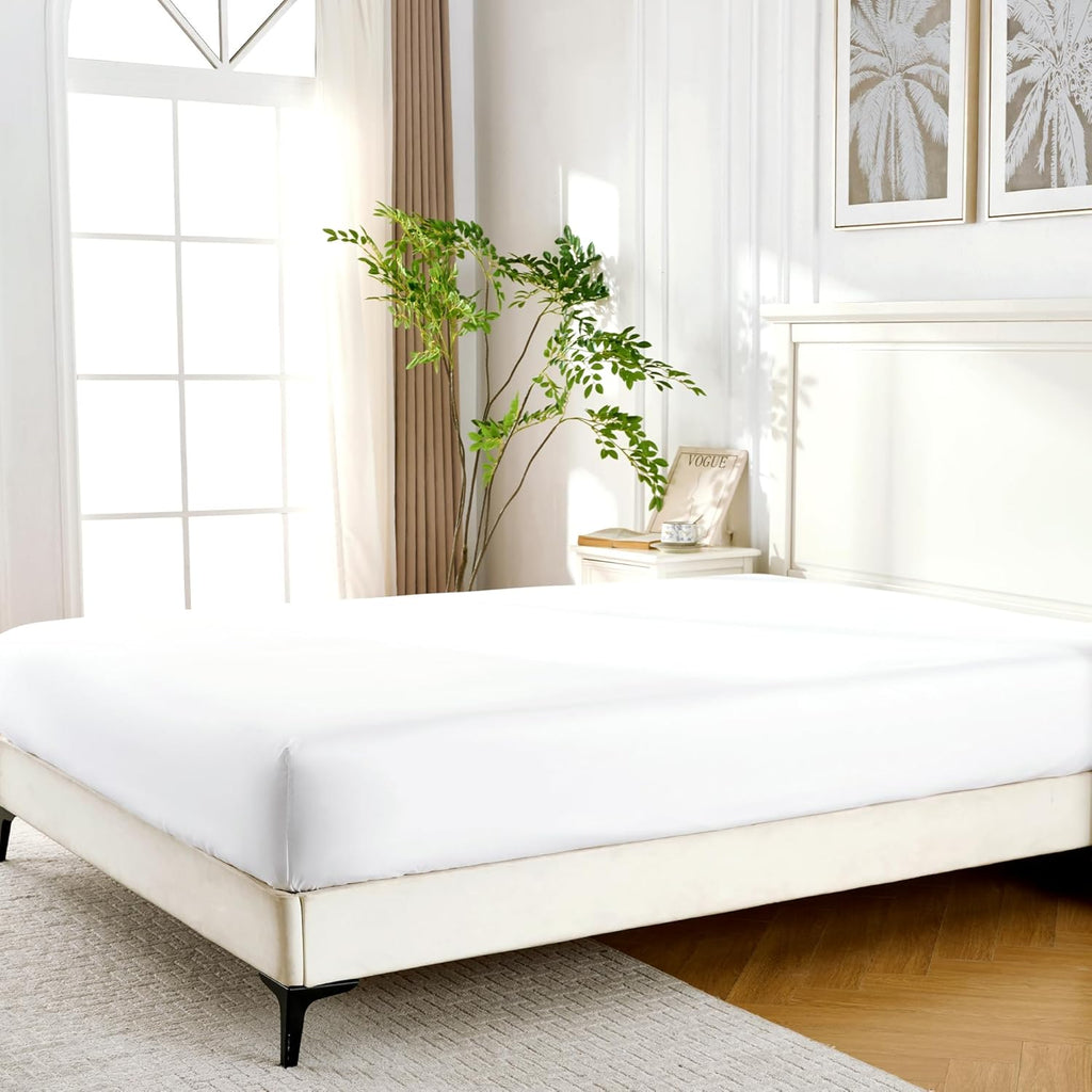Rose&RISY Queen Fitted Sheet - Soft, Breathable Cooling Fabric | 16" Deep Pocket, White