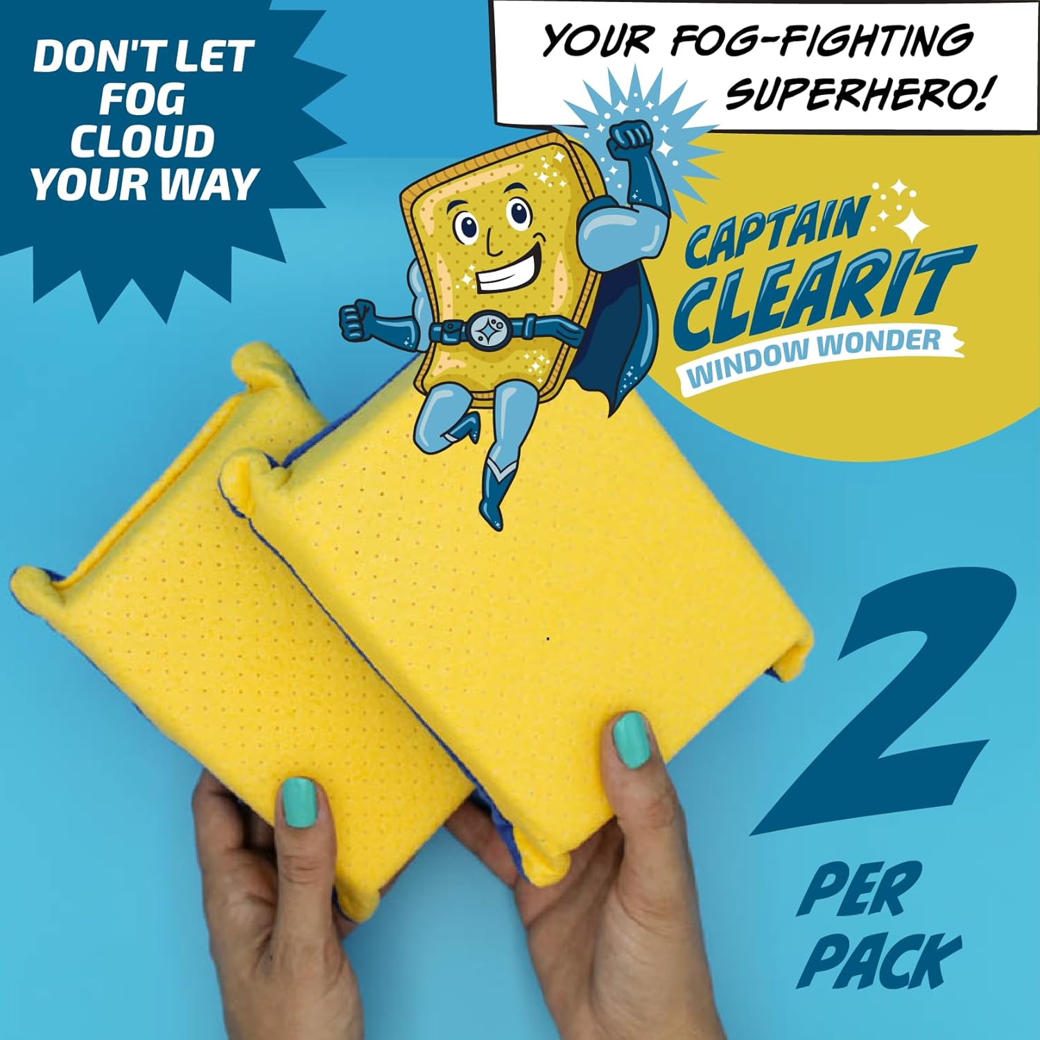 Sponge Window Cleaner Tool - Non-Scratch, Super Absorbent Car Cleaning Sponges | 2-Pack, 6 x 4.5 x 2 in