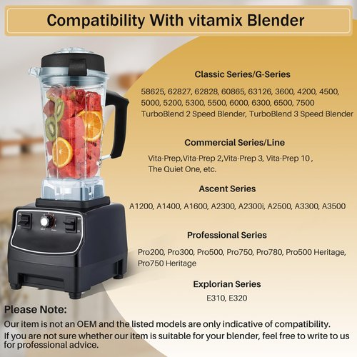 New For Vitamix Blender Pitcher 64oz Container, Replace 5200 5000 6500 7500 Pro500 750 Vita-Prep vm0101 vm0102 vm0103 vm0197 E310 320 asy172 A2300 A3300 etc Container Jar Cup, 1 Year Manufacturer