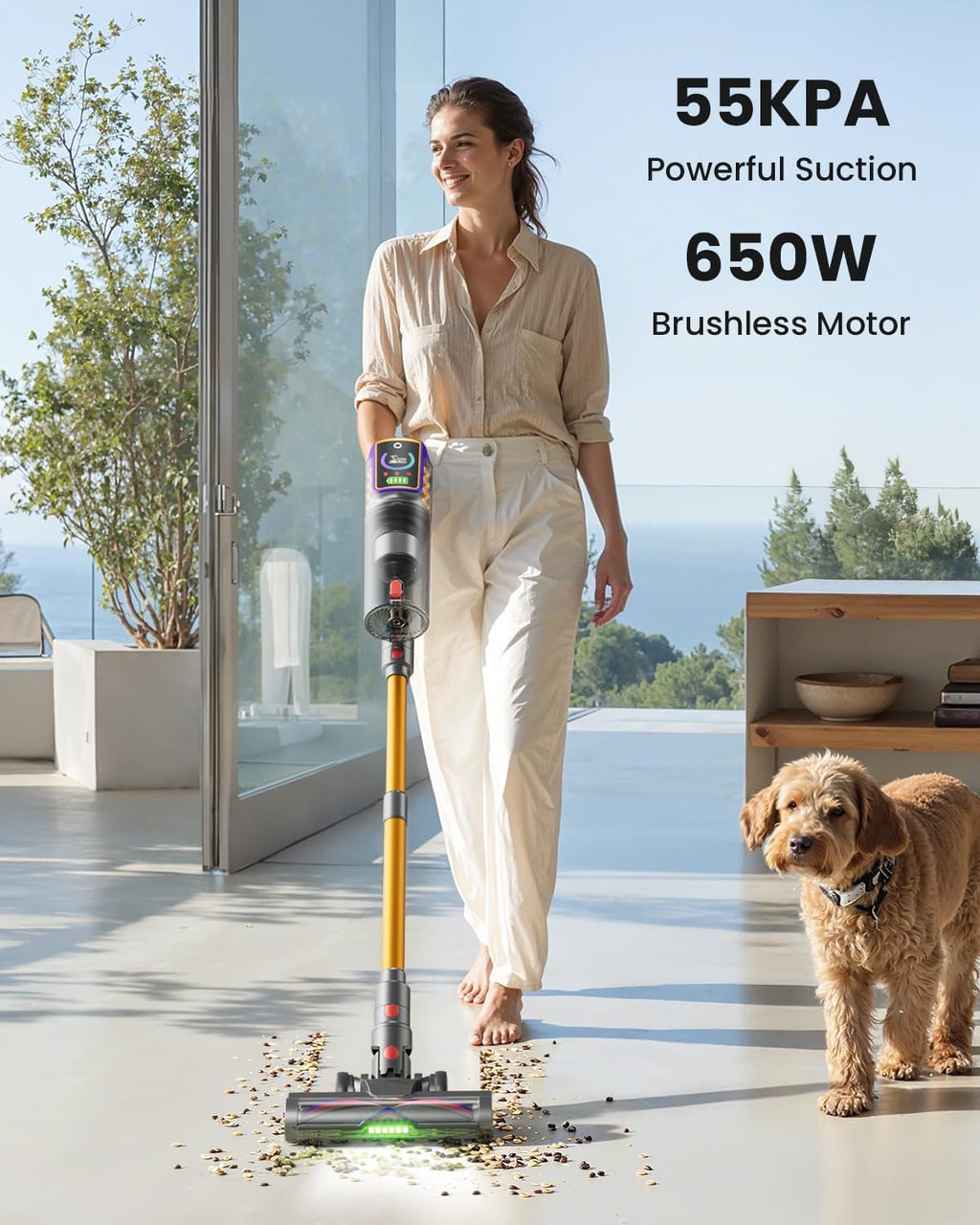 Skiennix Cordless Vacuum Cleaner - 55KPa Power, 65-Minute Runtime, LED Display & Self-Standing Design | Ideal for Hardwood Floors, Carpets & Pet Hair