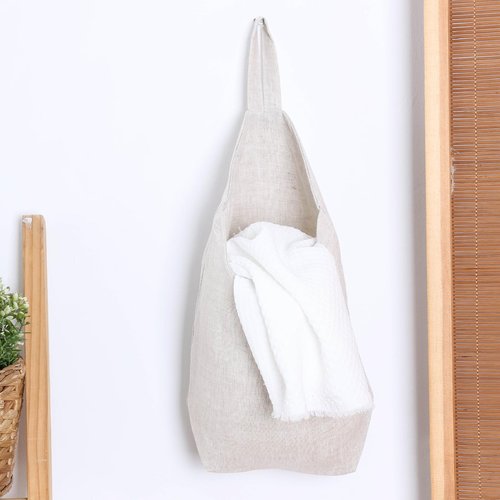 HSOFTIFY 100% Linen Hanging Storage Bags Baskets 2 Pcs, Small Wall Storage Bag for Kitchen, Bedroom, RV Camper Organizer, Sewing Room, Nursery Storage, Kids Room, Linen