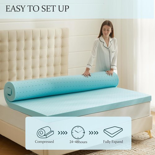 Eiayeebil Memory Foam Mattress Topper - Gel-Infused Ventilated Comfort | Full Size, Soft Blue