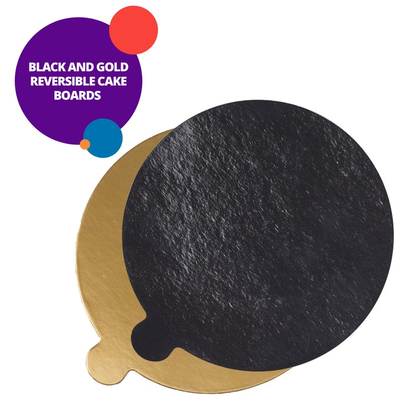 DecoPac 5" Round Black/Gold Reversible Waxed Corrugated Cake Board, Gloss Shiny Finish For Cakes, Cupcakes, Desserts, 4.9 x 4.9 x 0.06 inches, Pack of 50