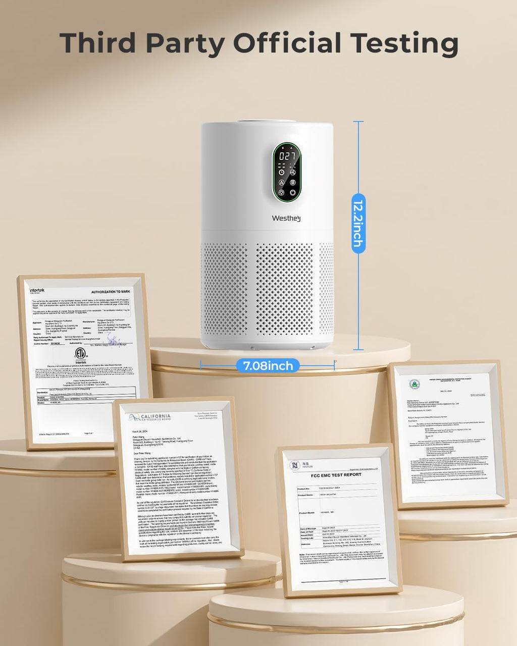 WESTHEY H13 True HEPA Air Purifier - Large Room Coverage Up to 1650 ft² | Night Light & Air Quality Monitor
