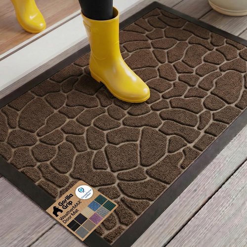 GORILLA GRIP Waterproof All-Season WeatherMAX Doormat - Stain & Fade Resistant, 29x17, Dark Brown Pebble