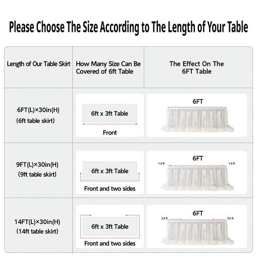 White Tulle Tutu Table Skirt for Baby Shower Wedding,Birthday Party,LED Rectangle or Round Tablecloth for Gender Revel or Baptism (14 ft table skirt), L 14(ft)xH 30in