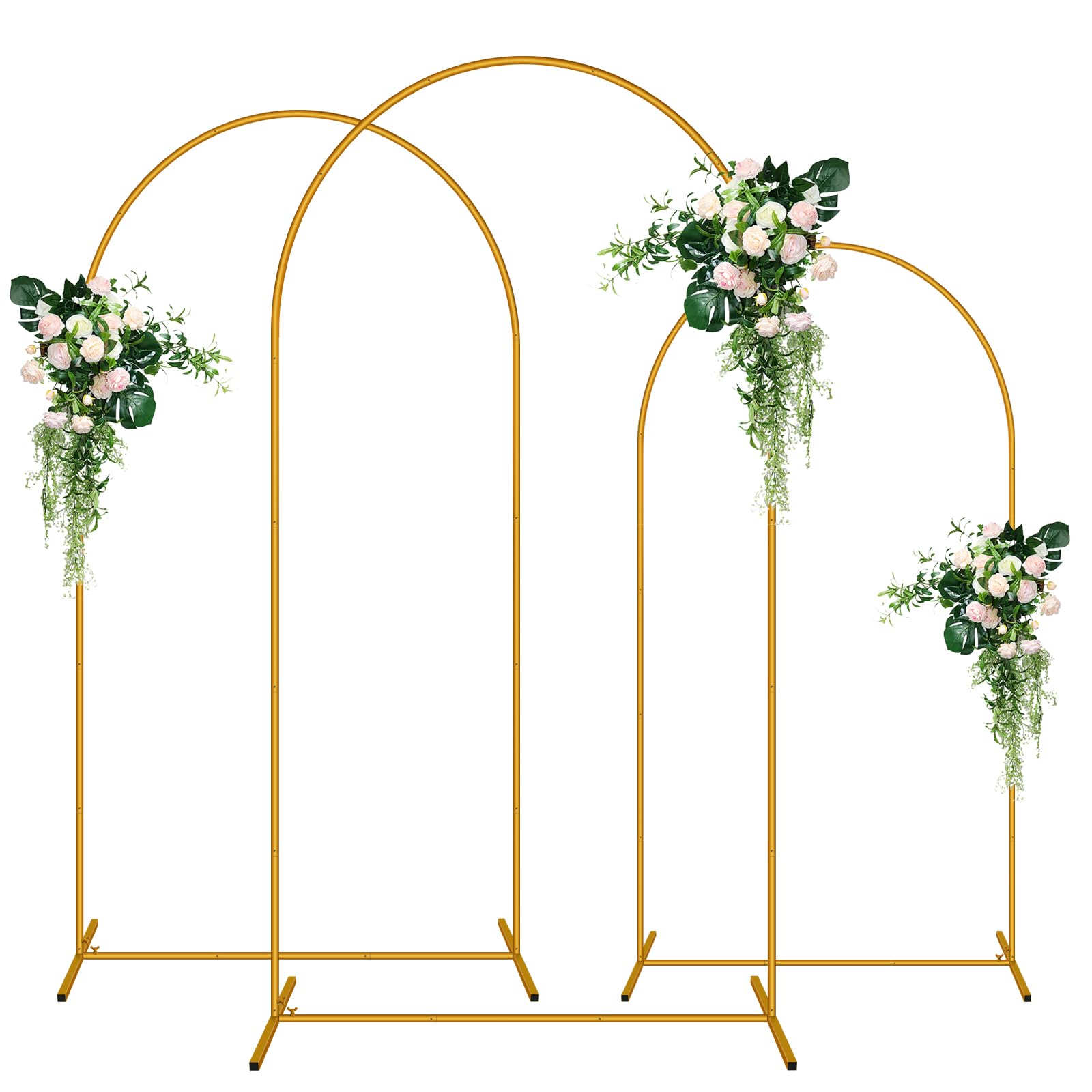 3 Pack Arch Backdrop Stand (7.2FT/6.6FT/6FT), Balloon Arch Stand with Base, Metal Arch Stand, Gold Baby Shower Backdrop Arch, Wedding Arch Frame