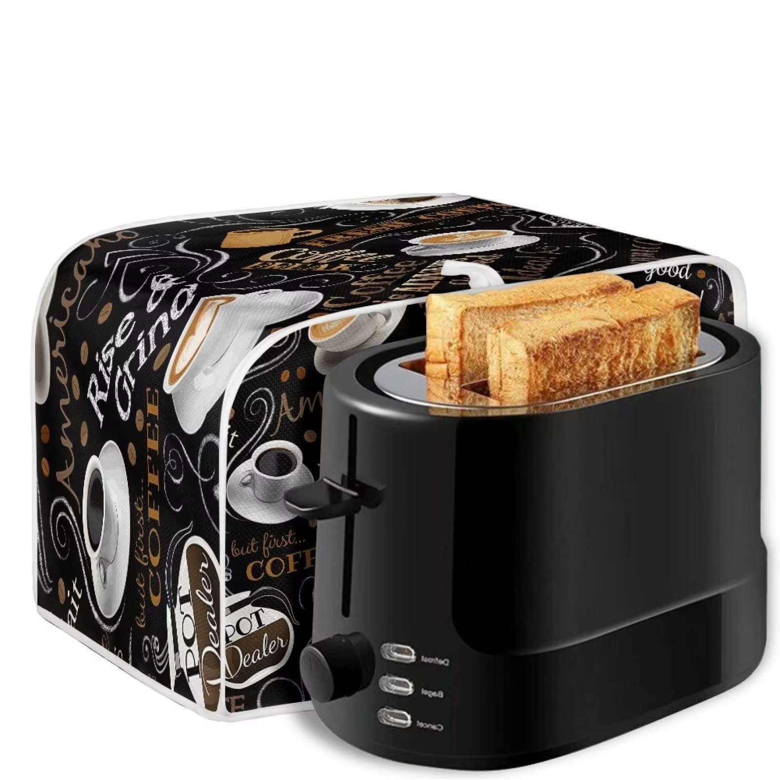 UNICEU Quilted Coffee Pattern Toaster Cover - Fits Most Standard 4 Slice Toasters
