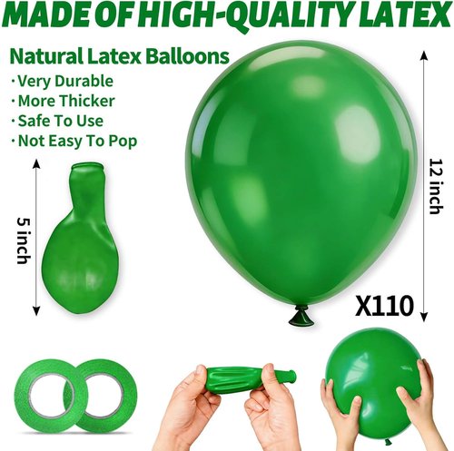 110Pcs Dark Green Latex Balloons - 12 Inch Round Helium Balloons for Christmas Parties