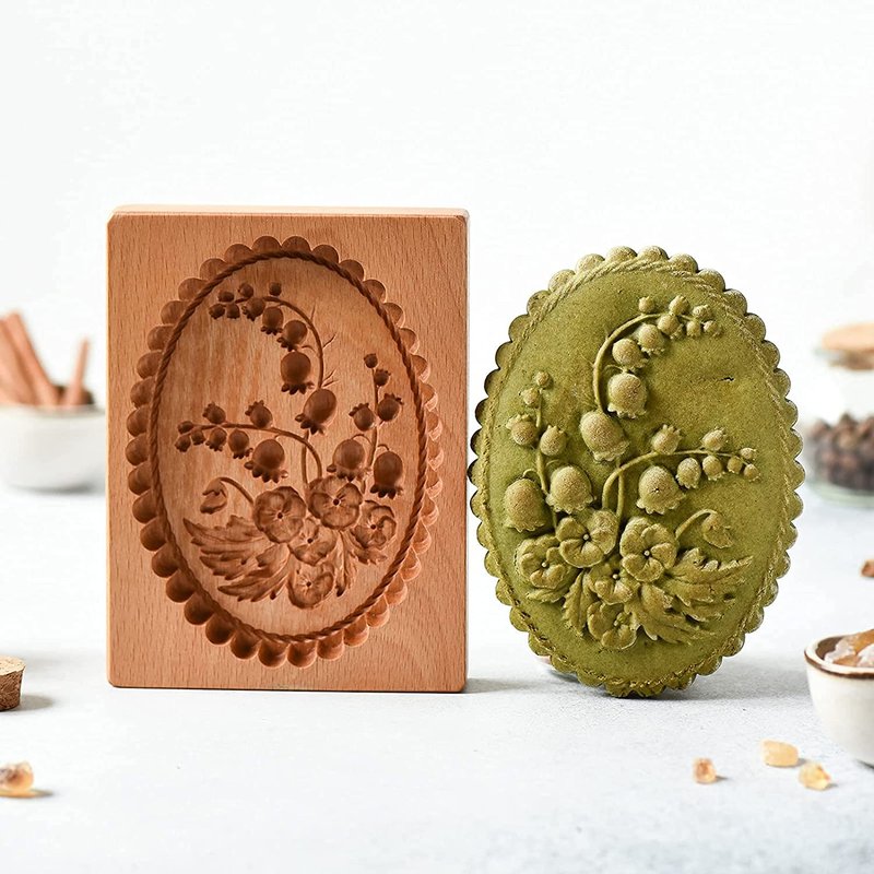 Carved Wooden Gingerbread Cookie Mold,3D Wooden Baking Mold Cookie Biscuit Press Stamp Molds, Cookie Cutter Set with Provance Rose Cookie Stamp ， DIY Biscuit Chocolate Stamp Mould (4PCS（A）)