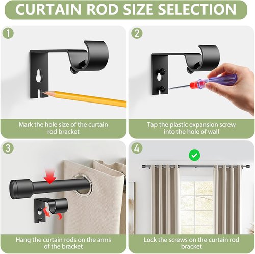 Adjustable Black Curtain Rods by [Brand Name] - 5/8” Diameter, 30-120 Inch for Windows with Brackets