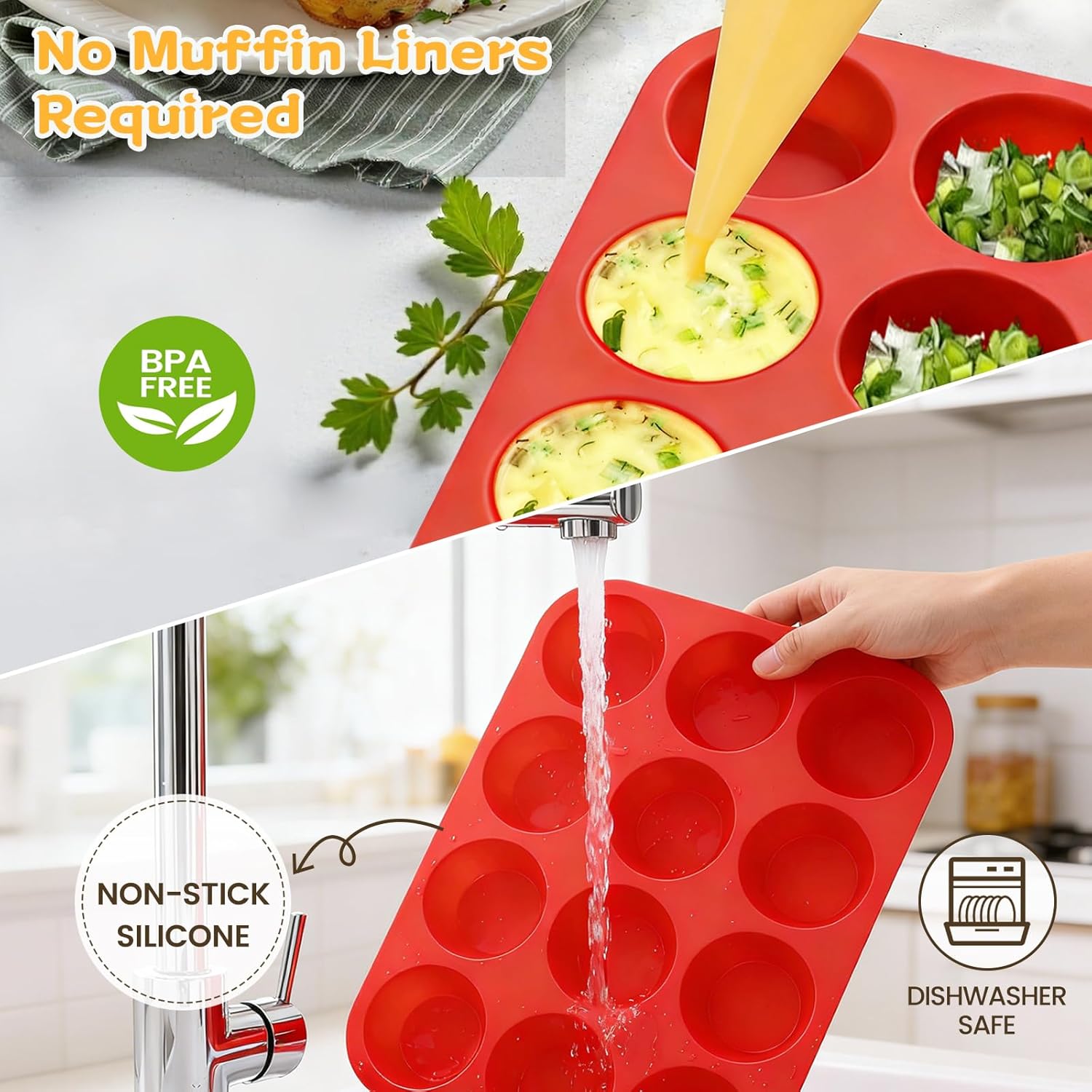 Silicone Muffin Pan Set - 12-Cup Regular & 24-Cup Mini Muffin Tins for Perfect Baking