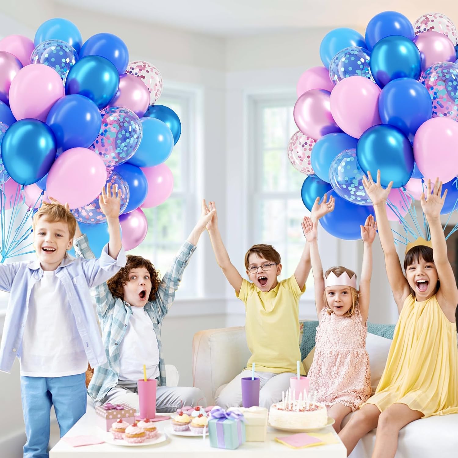 Skiennix 60pcs Pink & Blue Balloons - 12 Inch Metallic Confetti for Gender Reveal & Baby Shower Decor