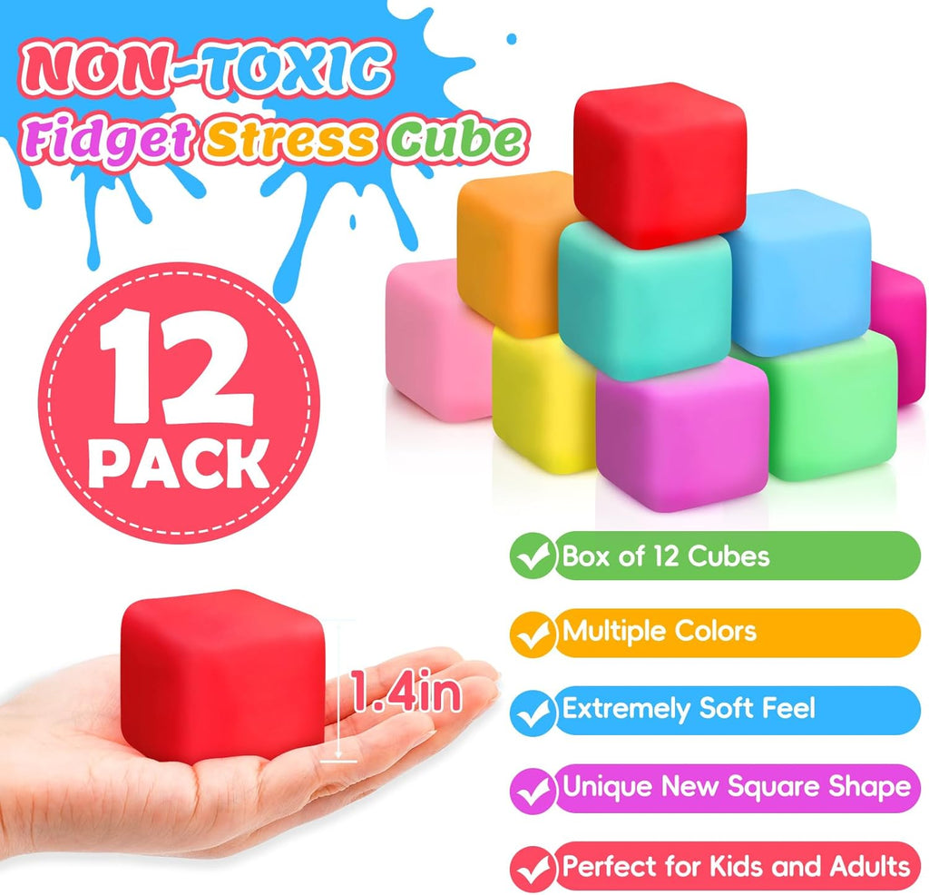 Skiennix Stress Cube Set - 12 Pack Slow Rising Squishy Fidget Toys for Anxiety Relief | Soft and Stretchable